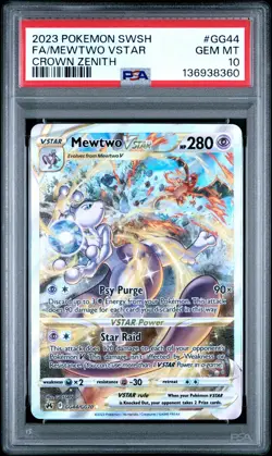 2023 POKEMON SWORD & SHIELD CROWN ZENITH #GG44 FULL ART/MEWTWO VSTAR PSA 10 - Image 1