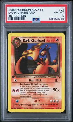 2000 POKEMON ROCKET 1ST ED #21 DARK CHARIZARD PSA 8 - Image 1