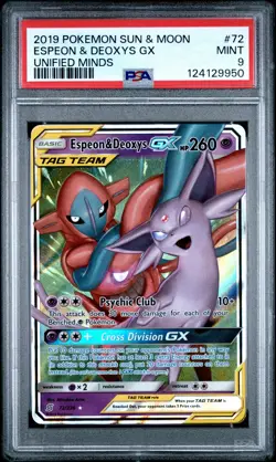 2019 Pokemon Sun & Moon Unified Minds Espeon & Deoxys GX Unified Minds PSA 9 #72 - Image 1