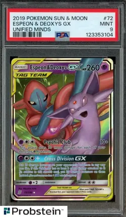 2019 POKEMON SUN & MOON UNIFIED MINDS 72 ESPEON & DEOXYS GX UNIFIED MINDS PSA 9 - Image 1