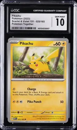 2023 POKEMON MEW EN-151 POKEMON TOGETHER #025 PIKACHU CGC 10 GEM MINT - Image 1