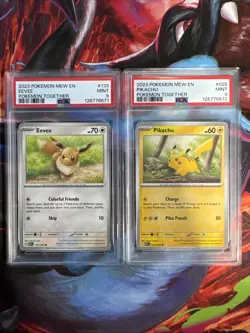 2in1 2023 POKEMON MEW EN-151 POKEMON TOGETHER #025 PIKACHU and #133 EEVEE PSA 9 - Image 1