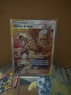 Pokemon Guzma Hala Cosmic Eclipse Full Art Holo TCG Card 229/236 - Image 1