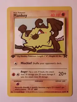 Pokemon Card Team Rocket 1st Edition Regular Finish Mankey 61/82 Vintage - Image 1