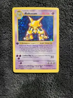 1st Edition Shadowless Alakazam Holo 1/102 Base Set Pokemon Card Rare Vintage - Image 1