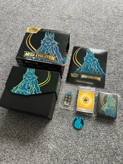 Pokemon Lucario Mega Evolution ETB Sleeves energy card player guide, Coin, Dice - Image 1