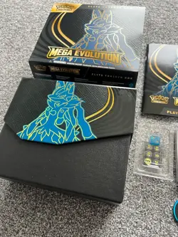 Pokemon Lucario Mega Evolution ETB Sleeves energy card player guide, Coin, Dice - Image 3