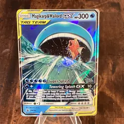 Pokemon 2019 Magikarp & Wailord GX SM166 Tag Team SM Black Star Promo DAMAGED - Image 1