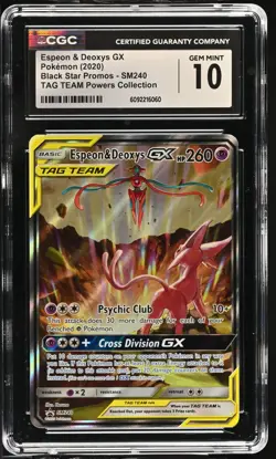 CGC 10 Espeon & Deoxys GX SM240 Tag Team Powers Coll. Black Star Promo Pokemon - Image 1