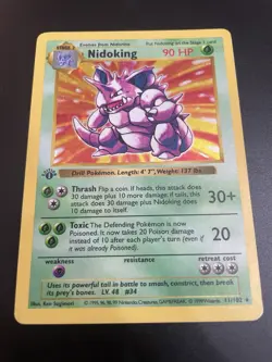 1999 Pokemon 1st Edition Nidoking Shadowless Holo Foil Base Set 11/102 - Played - Image 1