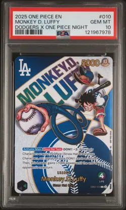 2025 ONE PIECE PROMOS DODGERS X ONE PIECE NIGHT #010 MONKEY D. LUFFY PSA 10 - Image 1