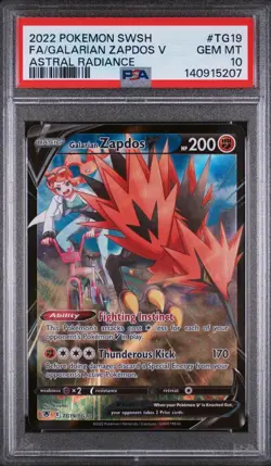 2022 Pokemon Sword & Shield Astral Radiance Galarian Zapdos V #TG19 Fa PSA 10 - Image 1