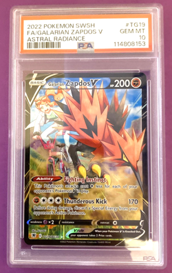 2022 Pokemon Sword & Shield Astral Radiance Galarian Zapdos V #TG19 Fa PSA 10 - Image 1