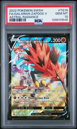 2022 Pokemon Sword & Shield Astral Radiance Galarian Zapdos V #TG19 Fa PSA 10 - Image 1