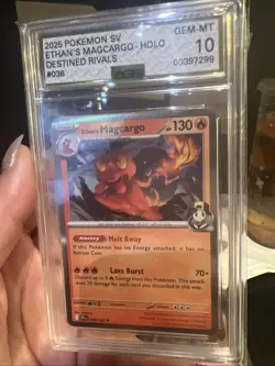 2025 Pokemon TCG Destined Rivals - 036/182 Ethan's Magcargo Holo Graded AGS 10 - Image 2