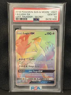 Pokemon Lugia GX TCG Secret Rare Rainbow PSA 10 Gem Mint 227/214- Lost Thunder - Image 1