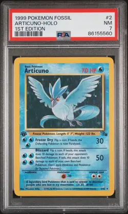 1999 POKEMON FOSSIL 1ST EDITION #2 ARTICUNO-HOLO PSA 7 - Image 1