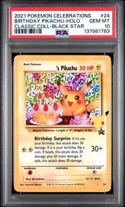 2021 POKEMON CELEBRATIONS CLASSIC COLL #24 BIRTHDAY PIKACHU-HOLO PSA 10 - Image 1