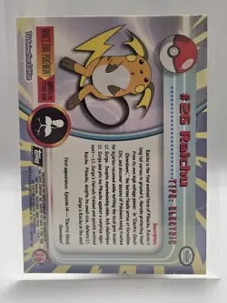 1999 Topps Pokemon TV Animation Edition Series 1 Raichu #26 Silver Holo Foil - Image 2