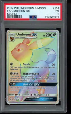 2017 Umbreon GX (Secret) 154/149 SM Base Set Holo PSA 5 Pokemon - Image 1
