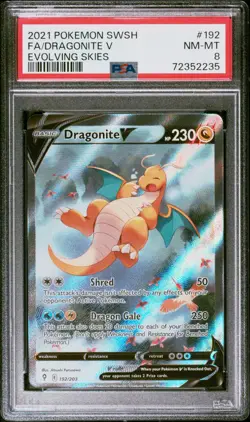 2021 POKEMON SWORD & SHIELD EVOLVING SKIES #192 FULL ART/DRAGONITE V PSA 8 - Image 1