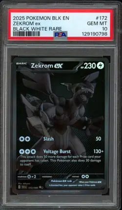 2025 Pokemon Black Bolt Zekrom EX 172/086 PSA 10 Gem Mint Black White Rare - Image 1