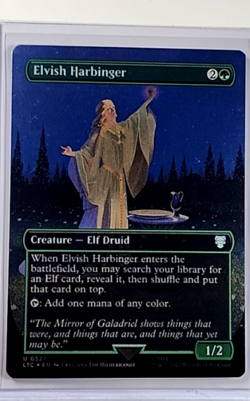 Magic The Gathering Lord of the Rings Commander Borderless Foil Elvish Harbinger - Image 1