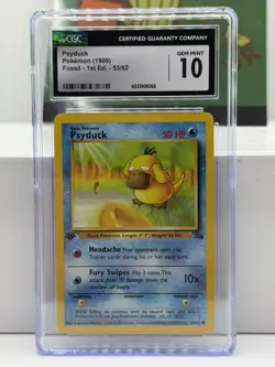 Pokemon Fossil Set Unlimited Regular Finish Psyduck 53/62 - CGC 10! Gem! - Image 1