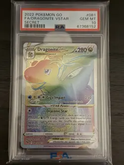 2022 Pokemon Go Full Art Dragonite VSTAR Secret #081 PSA 10 Gem Mint - Image 1