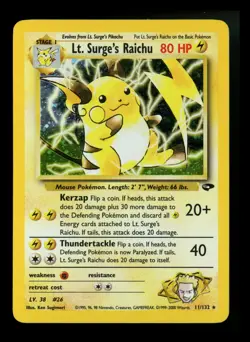 #3 Lt. Surge's Raichu 11/132 Gym Challenge 2000 Holo Rare WOTC Pokemon - Image 1