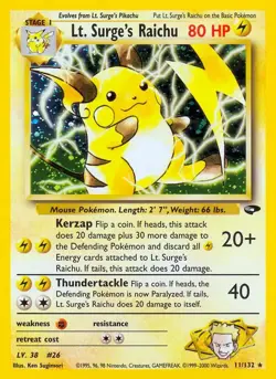 Lt. Surge's Raichu - 11/132 - Pokemon Gym Challenge Unlimited Holo Rare Card NM - Image 1
