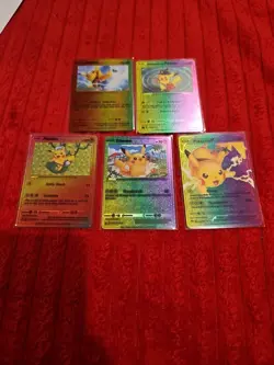 Pikachu LOT of 5 Rainbow Foil Vinyl Fan Art Textured Collector Cards Card MINT - Image 1