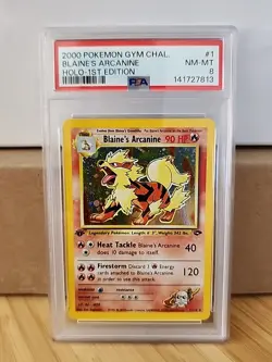Blaine’s Arcanine Holo 1st Edition 2000 Pokemon Gym Challenge #1 PSA 8 - Image 1