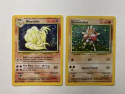 1999 WOTC Pokemon Card TCG Base Set Holo Lot Ninetales 12/102 & Hitmonchan 7/102 - Image 1