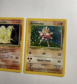 1999 WOTC Pokemon Card TCG Base Set Holo Lot Ninetales 12/102 & Hitmonchan 7/102 - Image 3