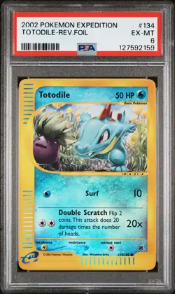 2002 POKEMON EXPEDITION #134 TOTODILE-REVERSE FOIL PSA 6 - Image 1