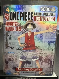 One Piece Monkey.D.Luffy College Basketball US Voyage Promo Card Ships Now! - Image 1