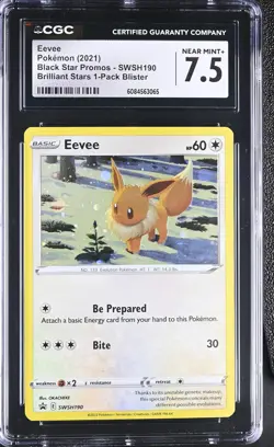 Pokemon Eevee SWSH190 CGC 7.5 Near Mint+ Brilliant Stars 1 Pack Blister SWIRL - Image 1