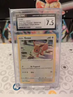 Pokemon Eevee SWSH190 CGC 7.5 Near Mint+ Brilliant Stars 1 Pack Blister SWIRL - Image 2