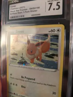 Pokemon Eevee SWSH190 CGC 7.5 Near Mint+ Brilliant Stars 1 Pack Blister SWIRL - Image 4