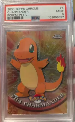 2000 TOPPS CHROME POKEMON T.V. #4 CHARMANDER PSA 9 - Image 1