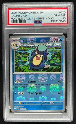 2025 Pokemon Black Bolt Palpitoad Reverse Holo Master Ball Common 020/086 PSA 10 - Image 1