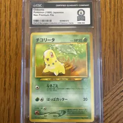 CGC graded 1999 Japanese Neo Premium File Chikorita Pokemon card World Record 1 - Image 1