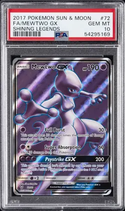 2017 POKEMON SUN & MOON SHINING LEGENDS #72 FULL ART/MEWTWO GX PSA 10 - Image 1