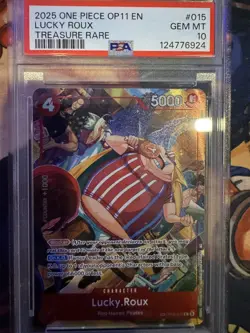 2025 ONE PIECE OP11-A FIST OF DIVINE SPEED TREASURE RARE #015 LUCKY ROUX PSA 10 - Image 1
