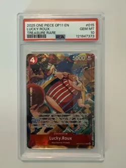 ONE PIECE OP11-A FIST OF DIVINE SPEED TREASURE RARE TR #015 LUCKY ROUX PSA 10 - Image 1