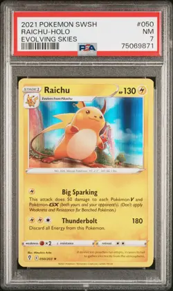 2021 POKEMON SWORD & SHIELD EVOLVING SKIES #050 RAICHU-HOLO PSA 7 - Image 1