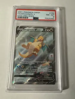 2021 POKEMON SWORD & SHIELD EVOLVING SKIES #192 FULL ART/DRAGONITE V PSA 8 - Image 1