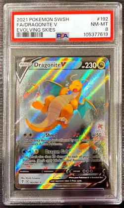 2021 POKEMON SWORD & SHIELD EVOLVING SKIES #192 FULL ART/DRAGONITE V PSA 8 - Image 1