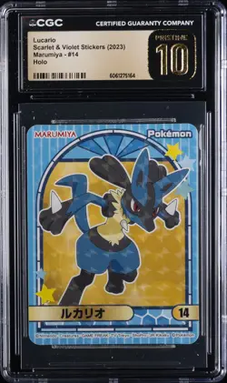 2023 POKEMON SCARLET & VIOLET STICKERS MARUMIYA HOLO #14 LUCARIO CGC 10 PERFECT - Image 1
